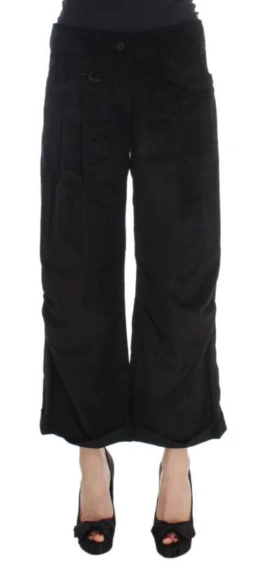 Ermanno Scervino Black Velvet Cotton Capri Bootcut Pants sold by Siebentaschen