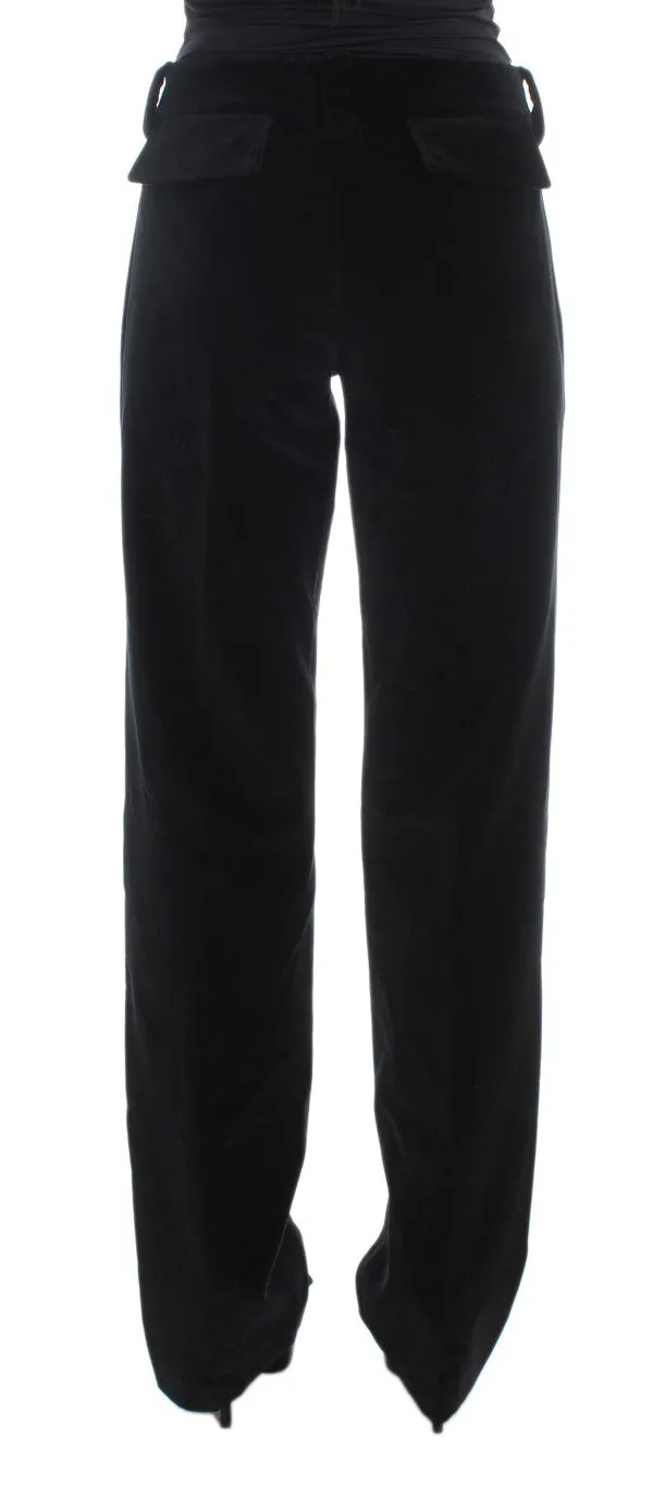 Ermanno Scervino Black Velvet Cotton Straight Legs Pants sold by Siebentaschen product image thumbnail 3