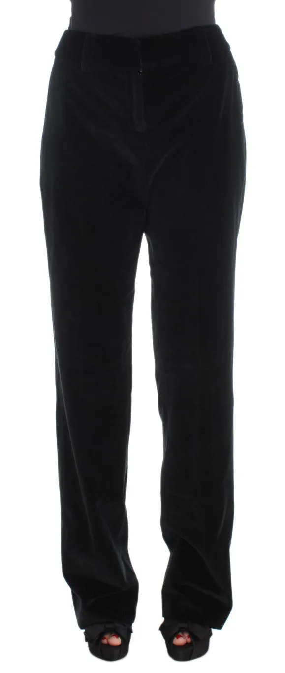 Ermanno Scervino Black Velvet Cotton Straight Legs Pants sold by Siebentaschen