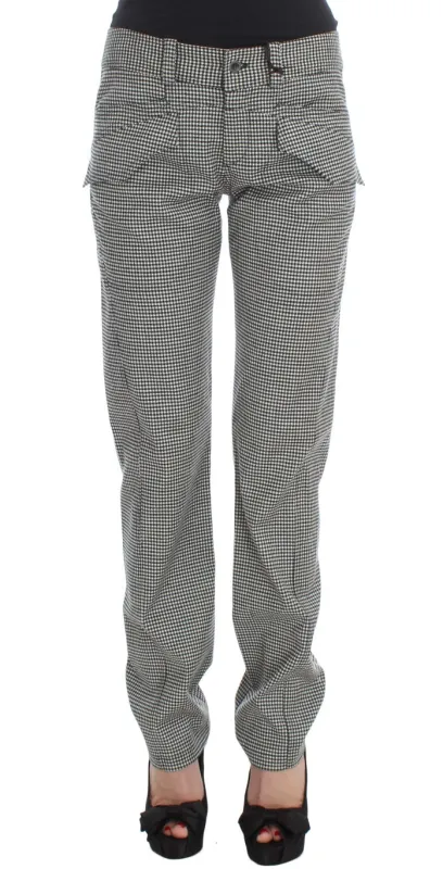 Ermanno Scervino Black White Checkered Cotton Casual Pants made by Ermanno Scervino