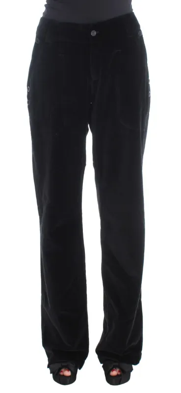 Ermanno Scervino Black Velvet Cotton Straight Legs Pants made by Ermanno Scervino