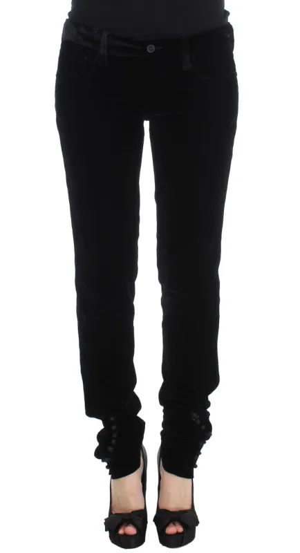 Ermanno Scervino Black Viscose Blend Velvet Slim Fit Pants sold by Siebentaschen