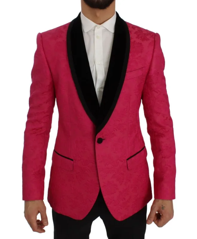 Dolce & Gabbana Pink Floral Brocade Slim Blazer Jacket sold by Siebentaschen