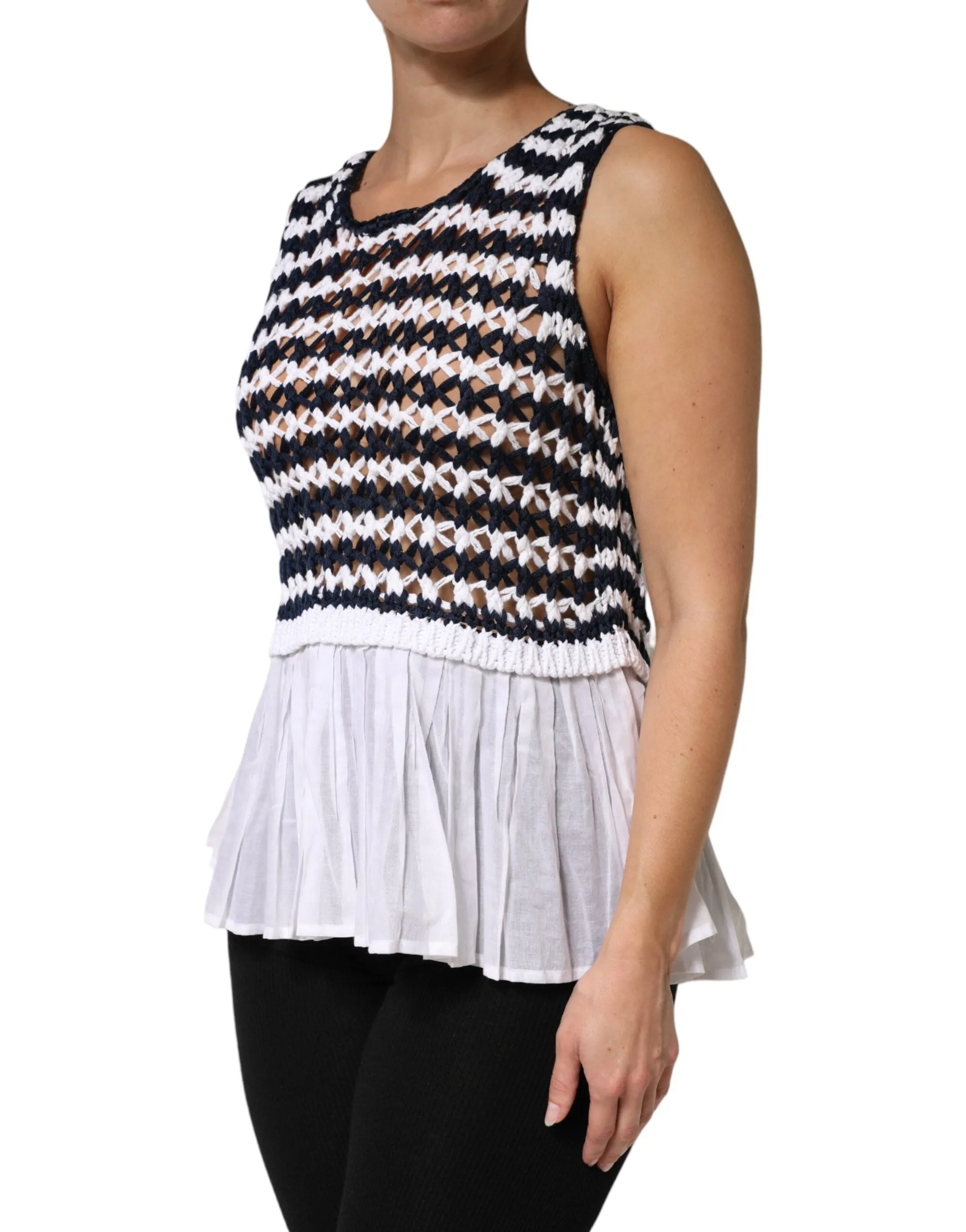 Dondup White Black Knitted Round Neck Sleeveless Tank Top sold by Siebentaschen product image thumbnail 3