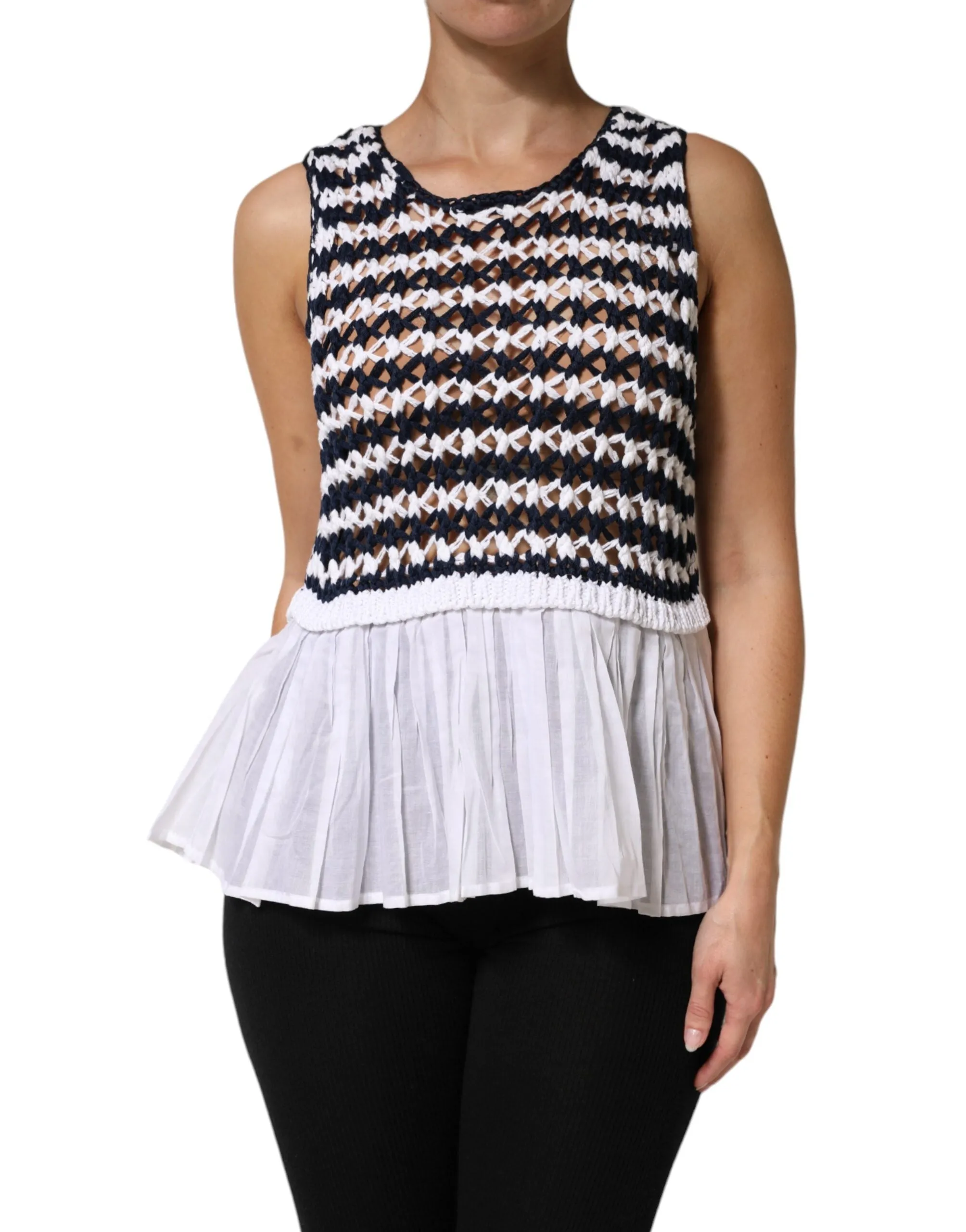 Dondup White Black Knitted Round Neck Sleeveless Tank Top sold by Siebentaschen product image thumbnail 2