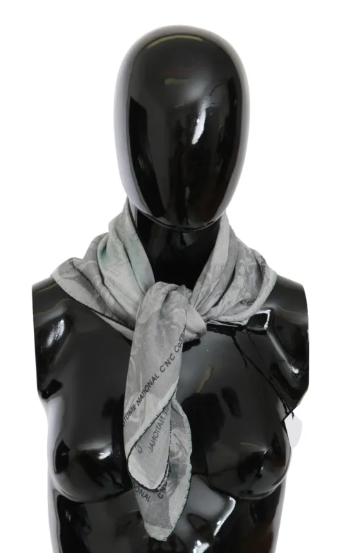 Costume National Gray Silk Shawl Foulard Wrap Scarf sold by Siebentaschen