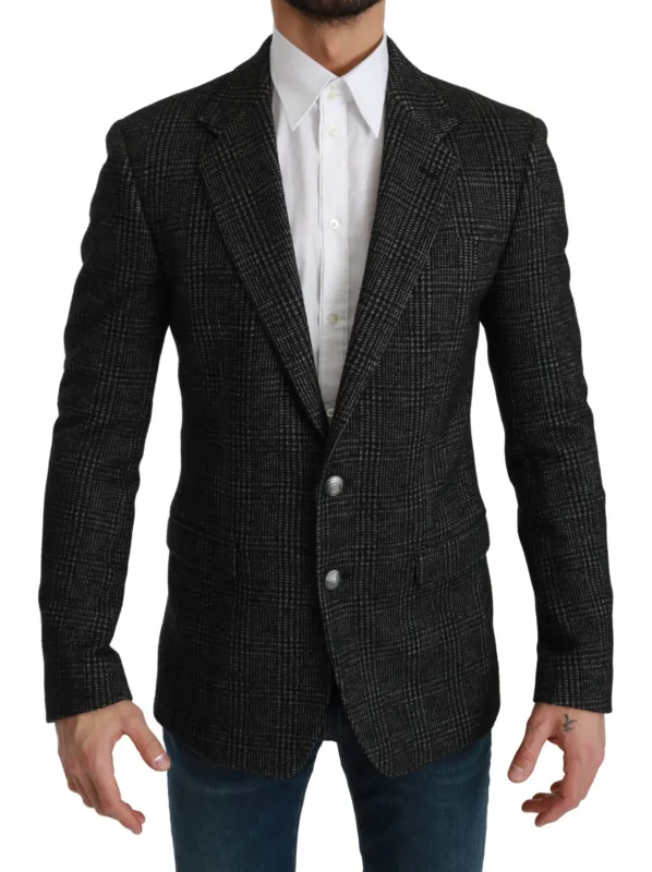 Dolce & Gabbana Gray Plaid Check Slim Fit Jacket Blazer sold by Siebentaschen