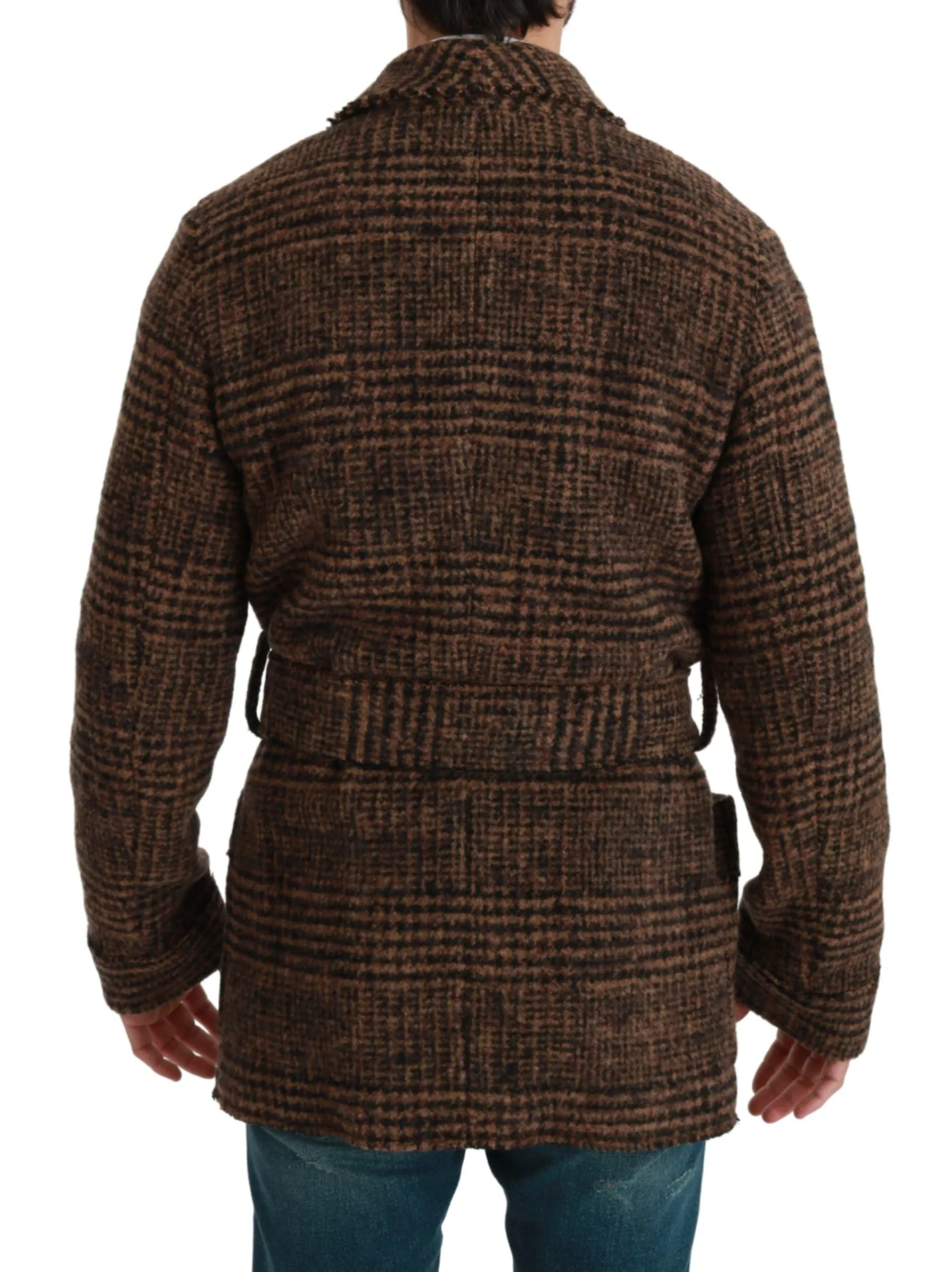 Dolce & Gabbana Brown Checkered Wool Robe Coat Wrap Jacket sold by Siebentaschen product image thumbnail 4