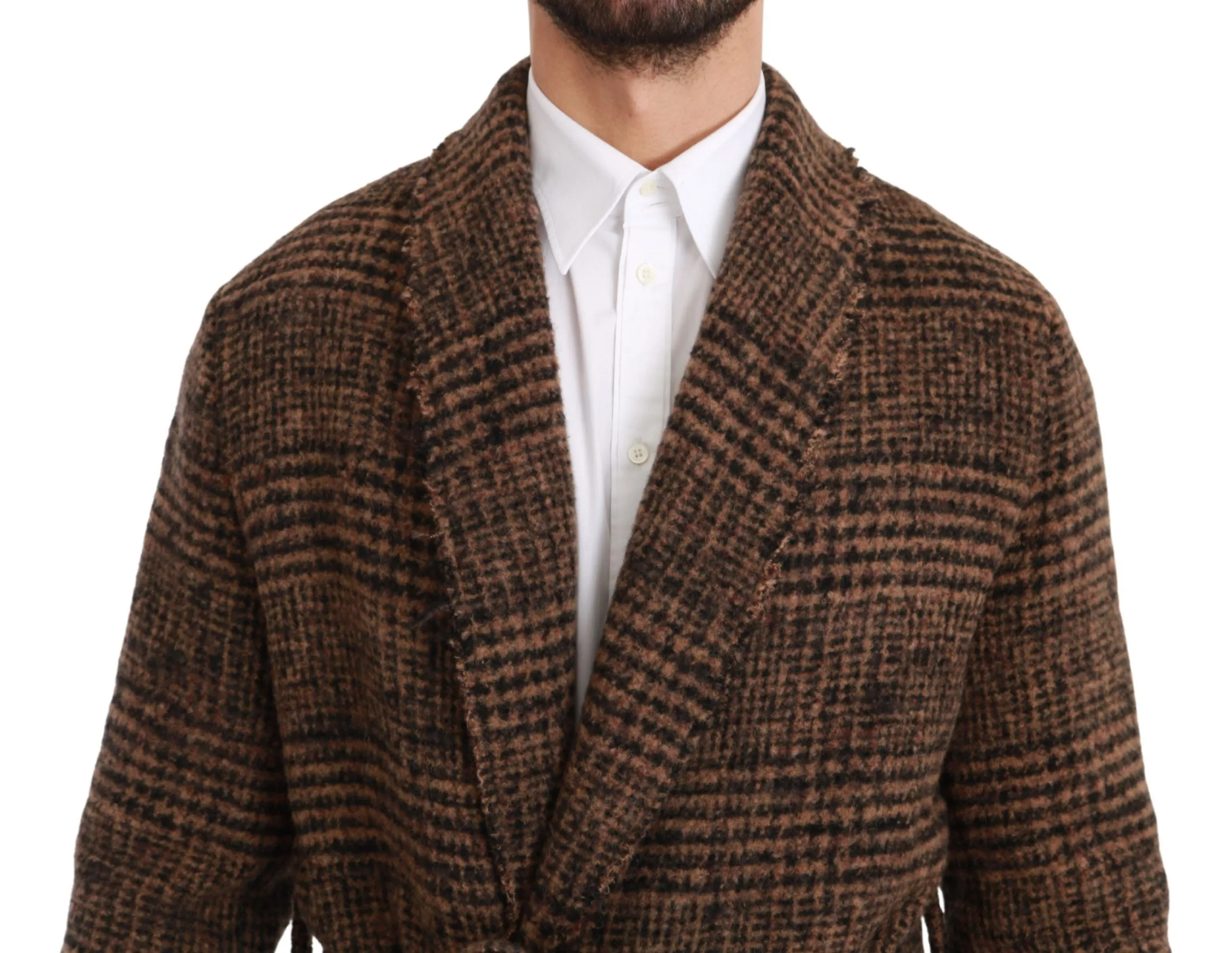 Dolce & Gabbana Brown Checkered Wool Robe Coat Wrap Jacket sold by Siebentaschen product image thumbnail 5