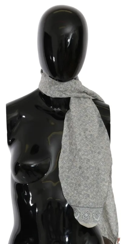 Ermanno Scervino Cotton Beige Blue Fantasy Print Scarf made by Ermanno Scervino