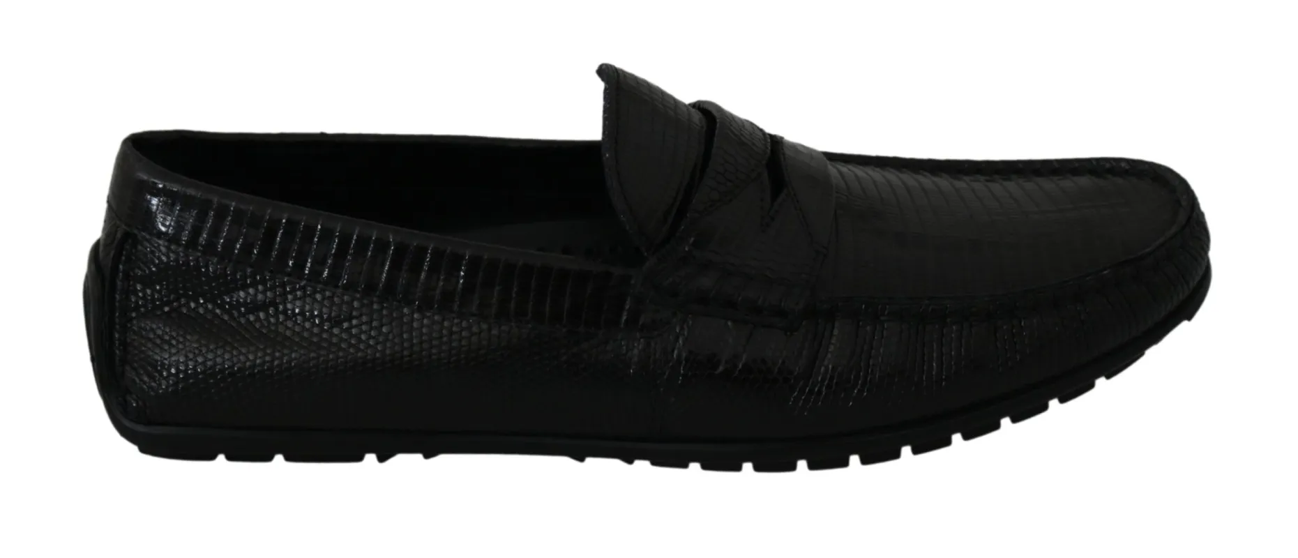 Dolce & Gabbana Black Lizard Leather Flat Loafers Shoes sold by Siebentaschen