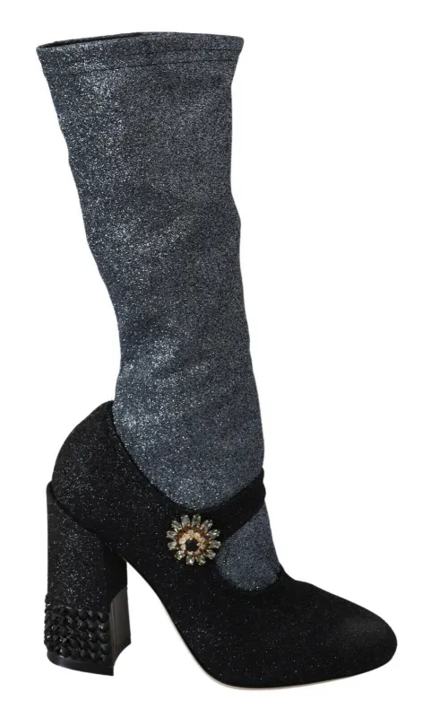Dolce & Gabbana Black Crystal Mary Janes Booties Shoes sold by Siebentaschen
