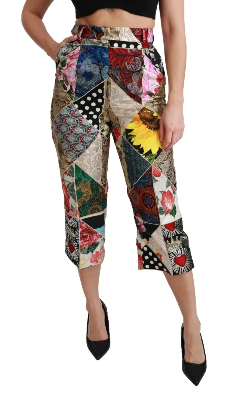 Dolce & Gabbana Silk Multicolor Print High Waist Cropped Pants sold by Siebentaschen