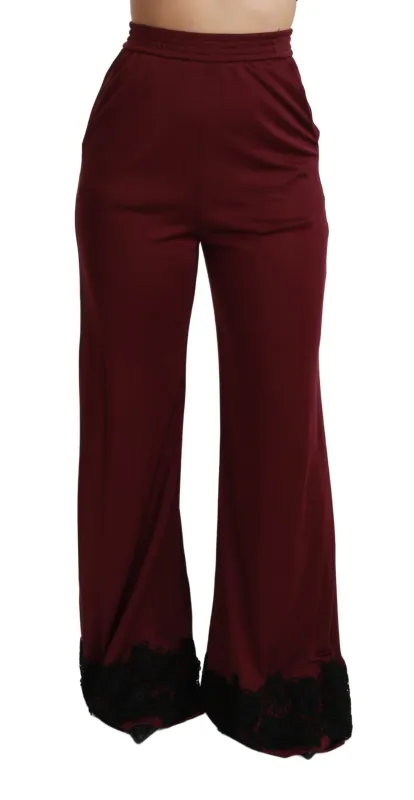 Dolce & Gabbana Black Lace High Waist Wide Leg Maroon  Pants sold by Siebentaschen