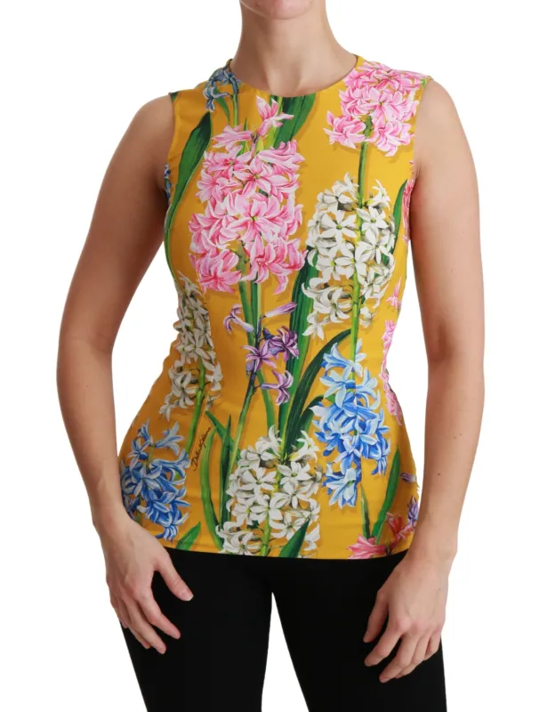 Dolce & Gabbana Yellow Floral Stretch Top Tank Blouse sold by Siebentaschen