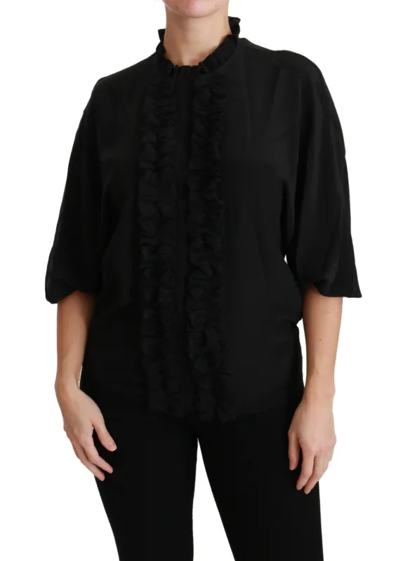 Dolce & Gabbana Black Silk Shirt Ruffled Top Blouse sold by Siebentaschen