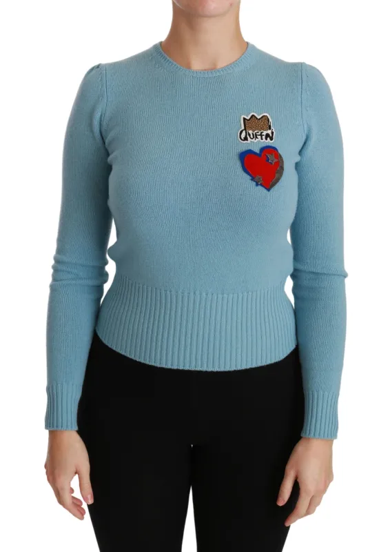 Dolce & Gabbana Blue Wool Queen Heart Pullover Sweater sold by Siebentaschen