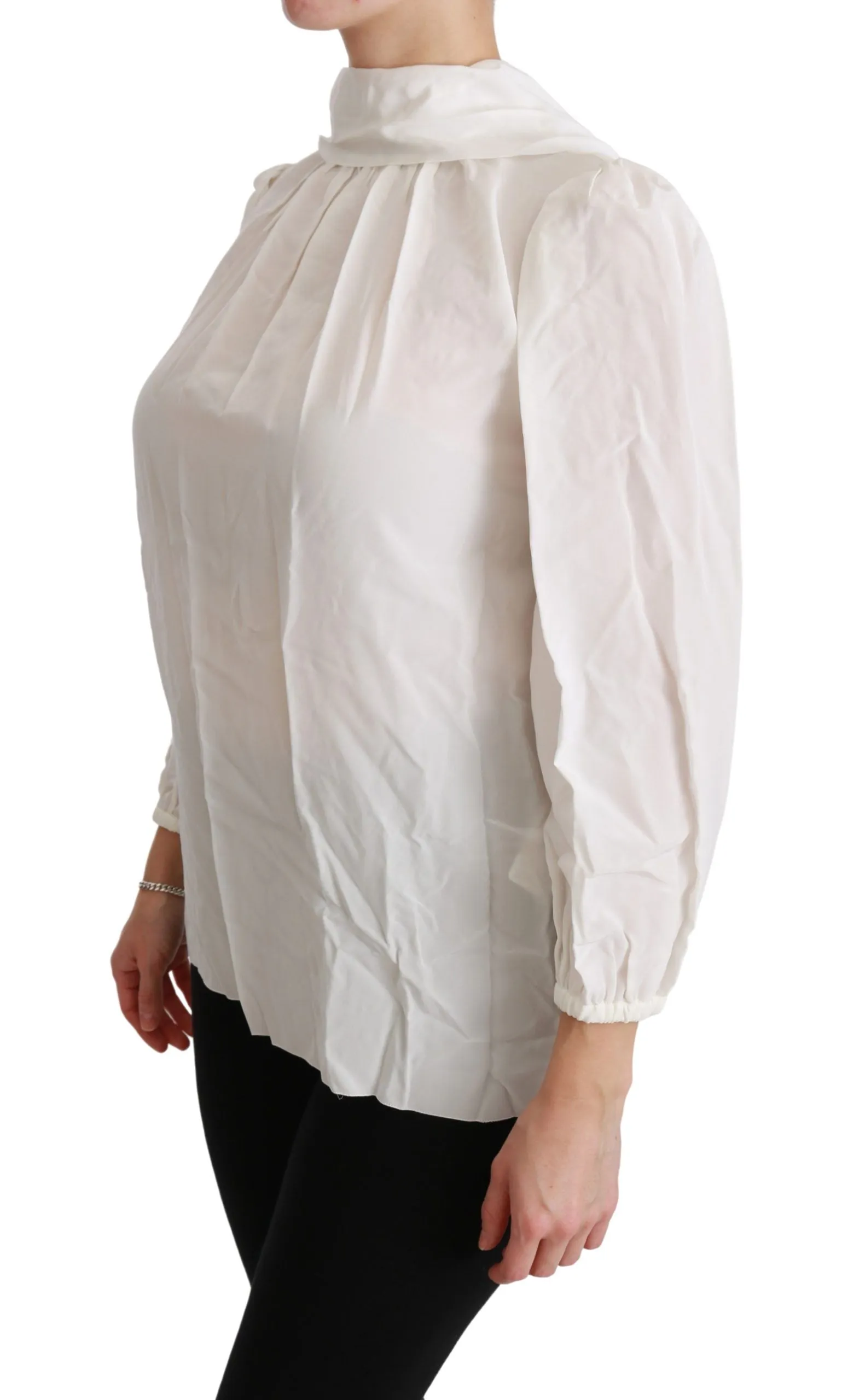 Dolce & Gabbana White Turtle Neck Blouse Shirt Silk Top sold by Siebentaschen product image thumbnail 4