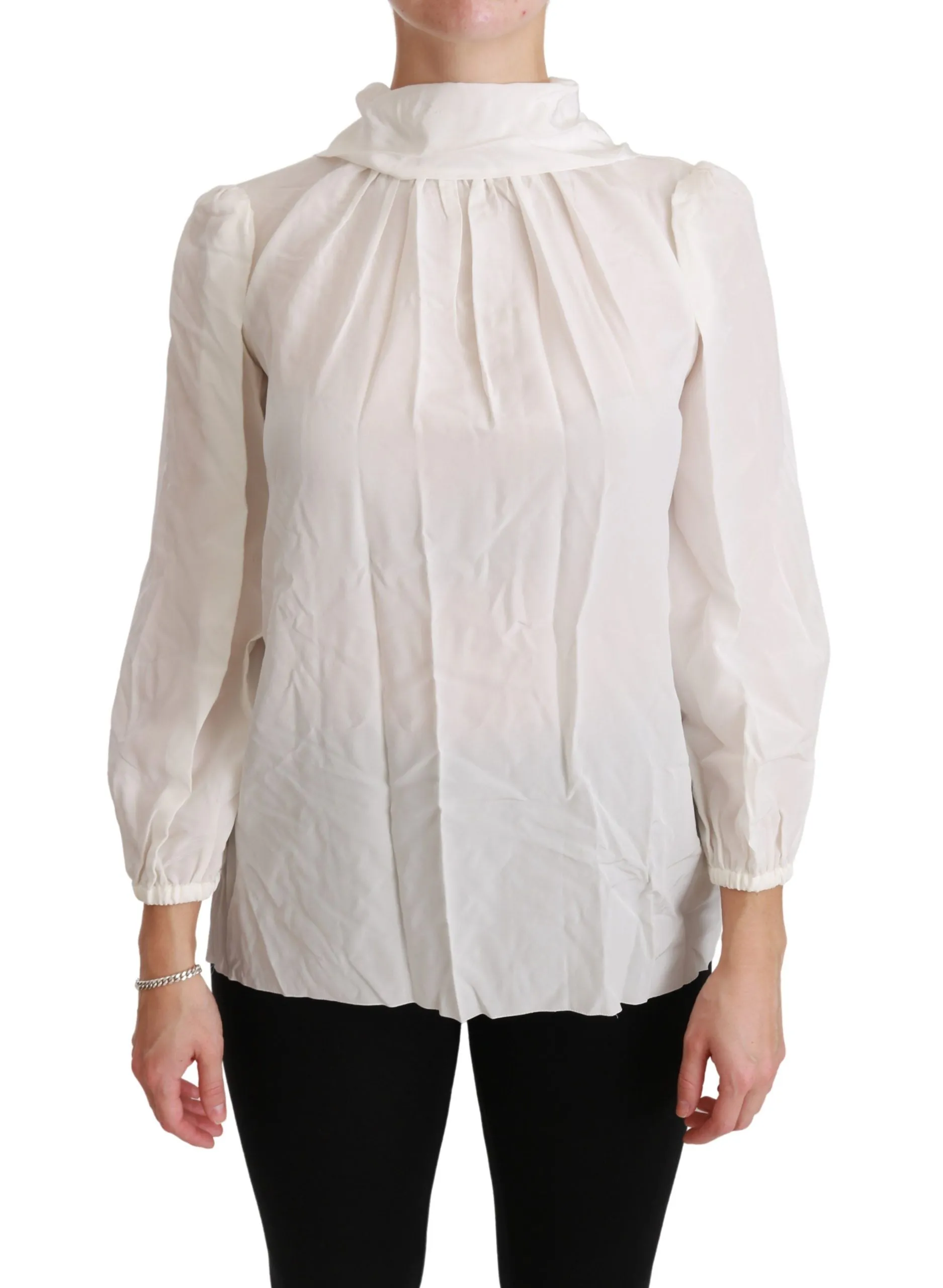 Dolce & Gabbana White Turtle Neck Blouse Shirt Silk Top sold by Siebentaschen product image thumbnail 2