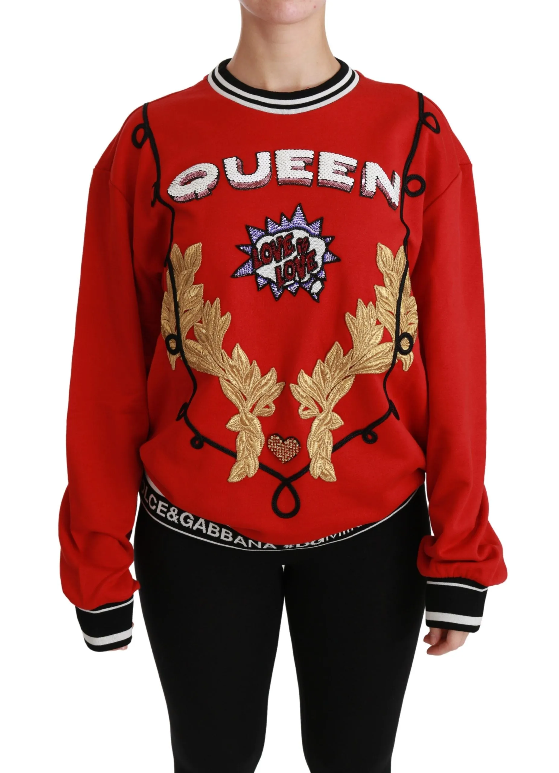 Dolce & Gabbana Red Queen Sequined Love Pullover Sweater sold by Siebentaschen