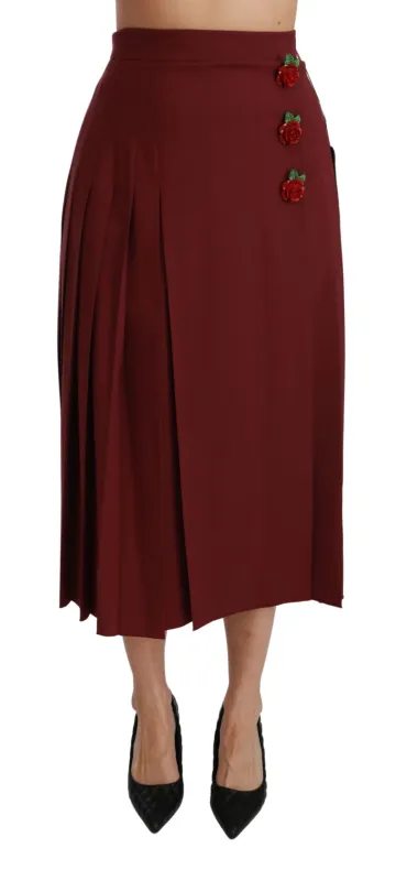 Dolce & Gabbana Red High Waist Pleated Maxi Wool Skirt sold by Siebentaschen