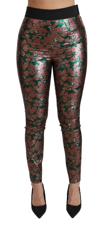 Dolce & Gabbana Green Bronze Leaf Tights Skinny Pants sold by Siebentaschen