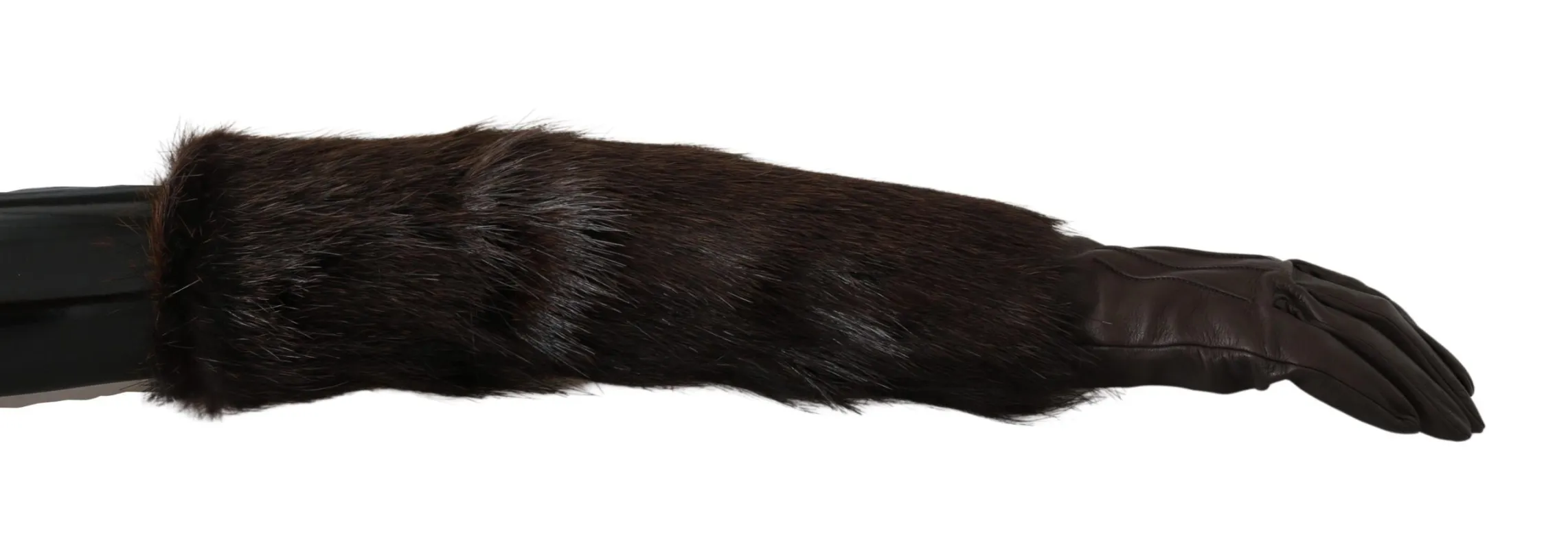 Dolce & Gabbana Brown Elbow Length Mittens Leather Fur Gloves sold by Siebentaschen