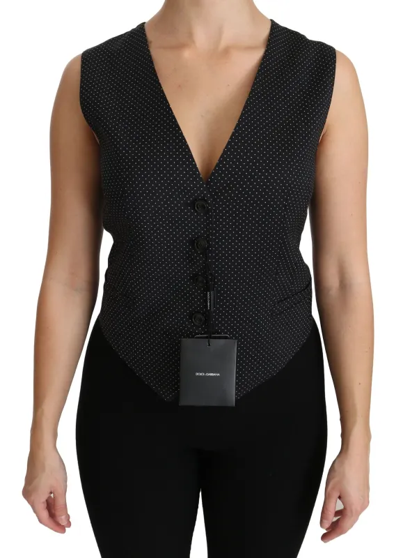 Dolce & Gabbana Black Dotted Waistcoat Vest Blouse Top sold by Siebentaschen