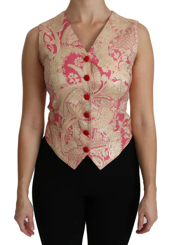Dolce & Gabbana Pink Gold Brocade Waistcoat Vest Blouse Top sold by Siebentaschen