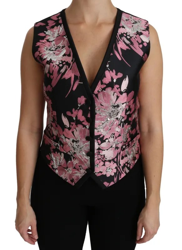 Dolce & Gabbana Black Pink Floral Waistcoat Vest Blouse Top sold by Siebentaschen