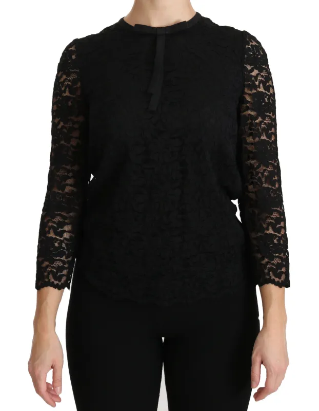 Dolce & Gabbana Black Lace Long Sleeve Nylon Blouse sold by Siebentaschen