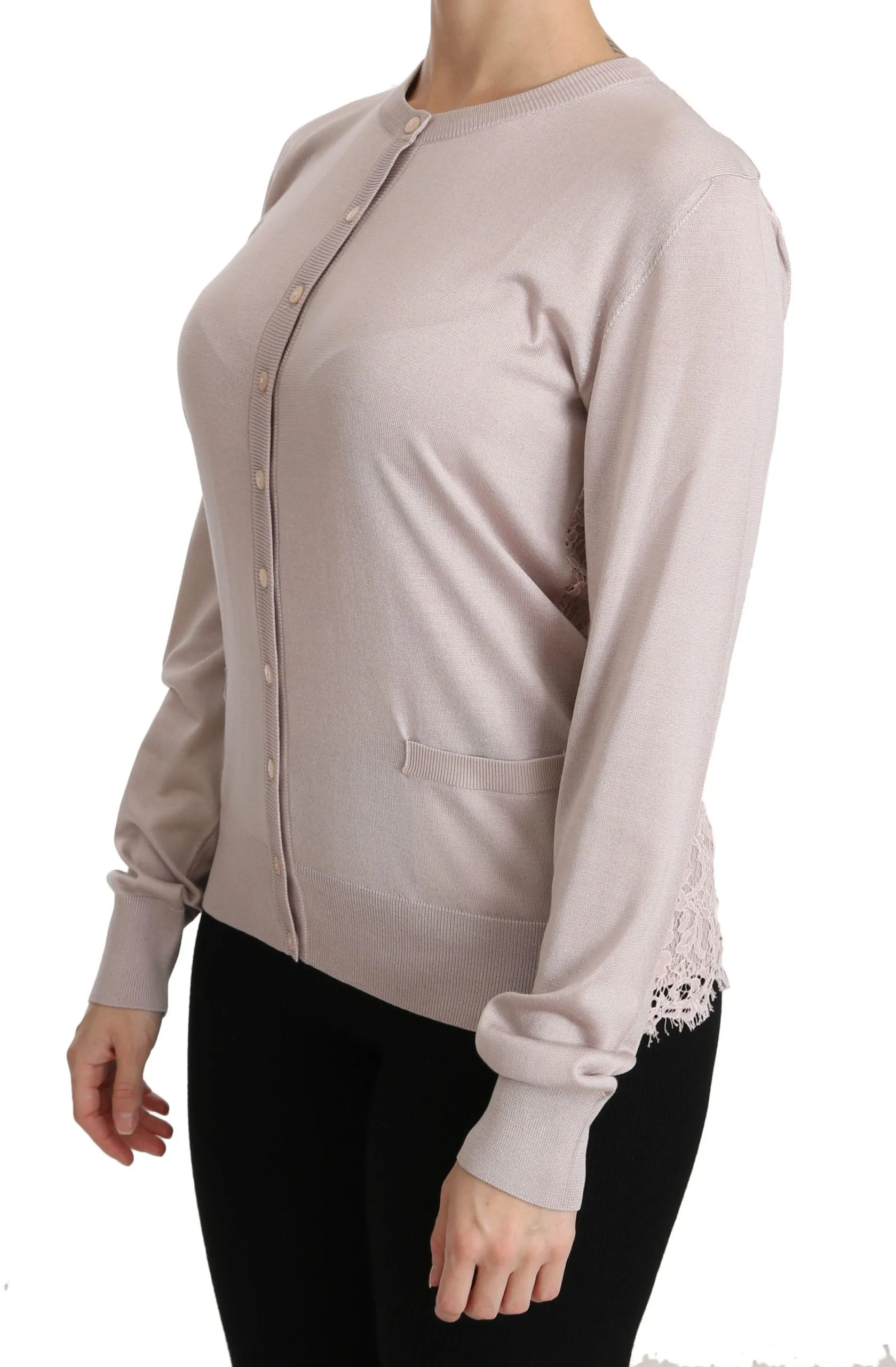 Dolce & Gabbana Silk Pink Long Sleeve Lace Top Sweater sold by Siebentaschen product image thumbnail 3