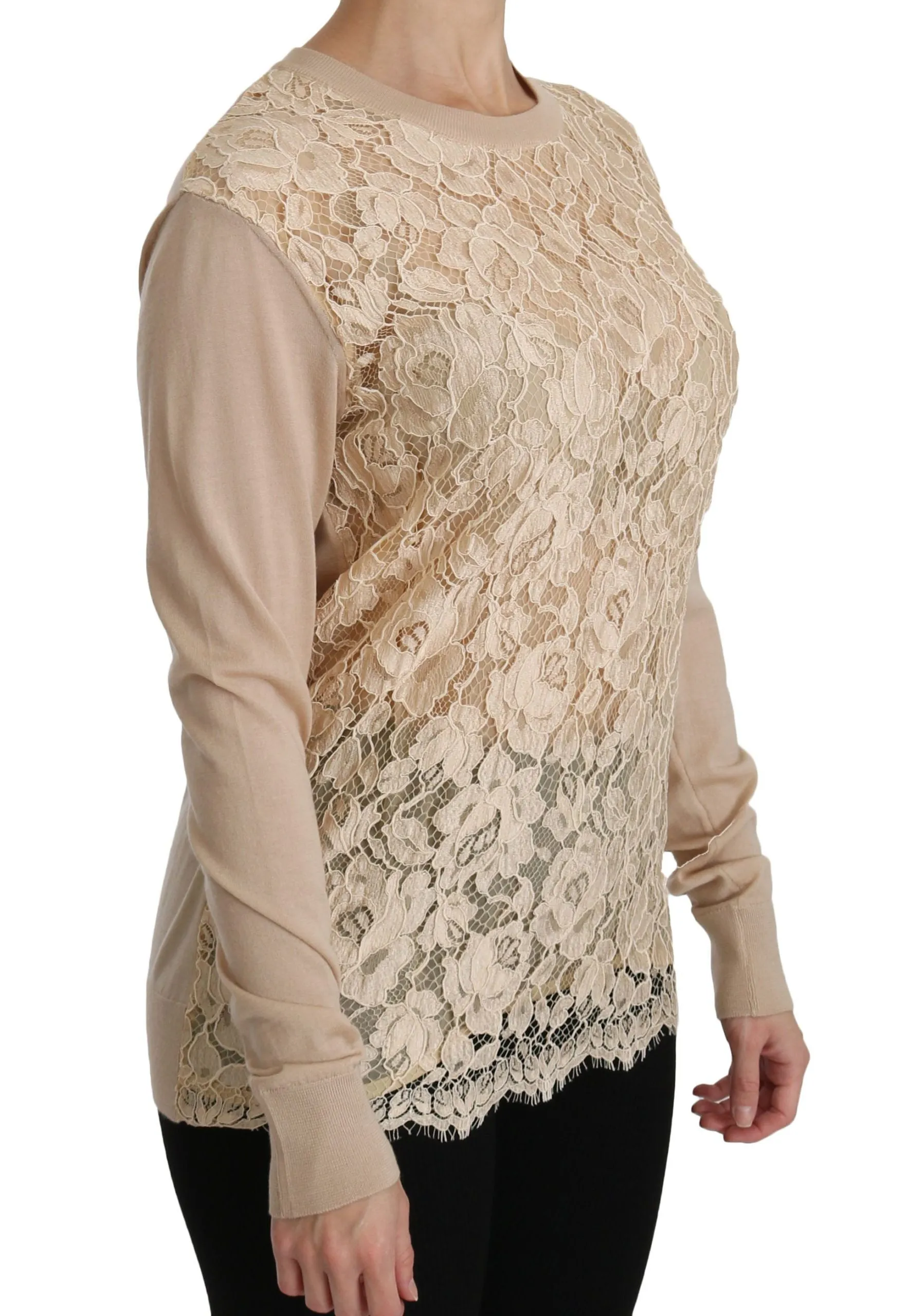 Dolce & Gabbana Beige Lace Long Sleeve Top Cashmere Blouse sold by Siebentaschen product image thumbnail 3