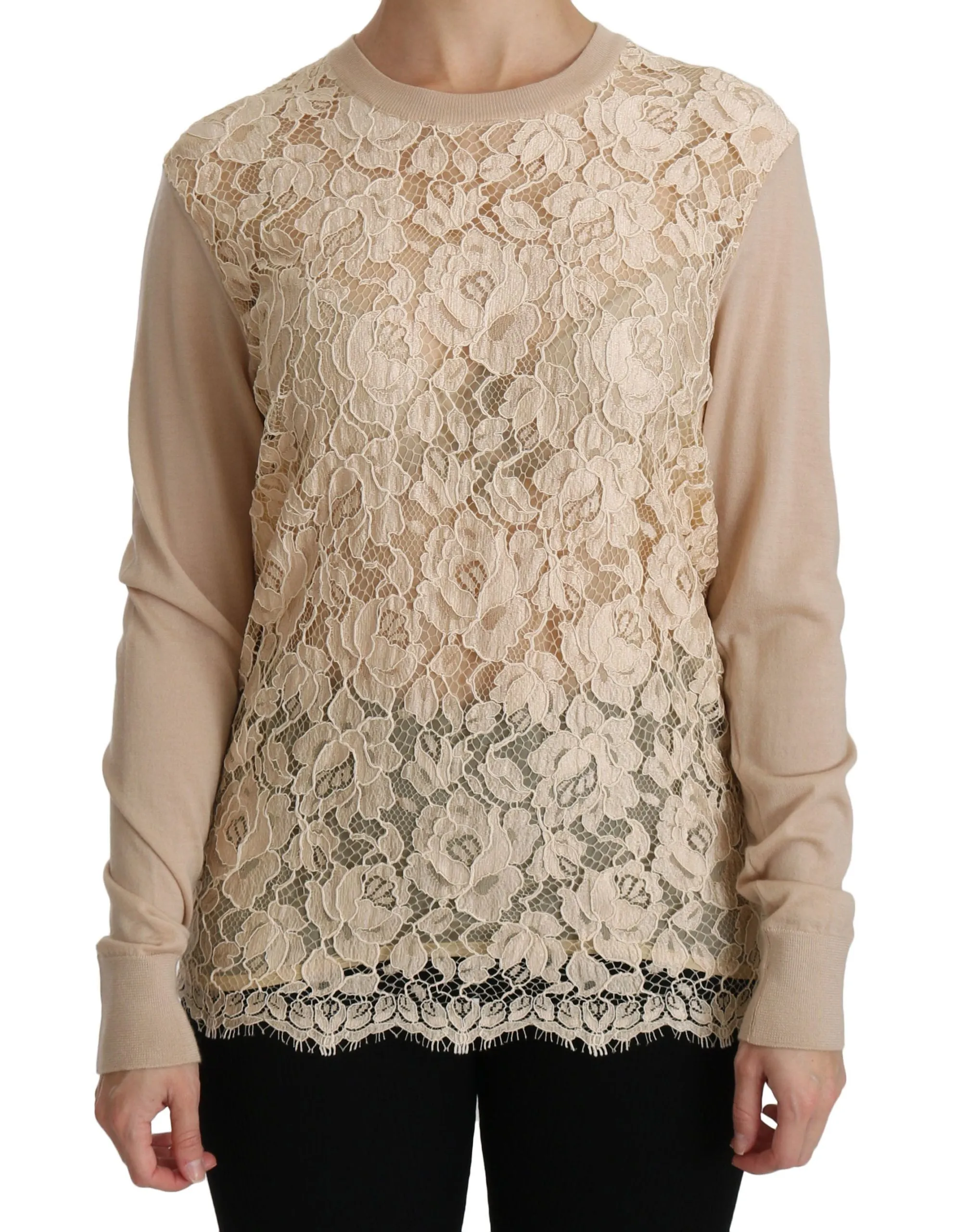 Dolce & Gabbana Beige Lace Long Sleeve Top Cashmere Blouse sold by Siebentaschen product image thumbnail 2