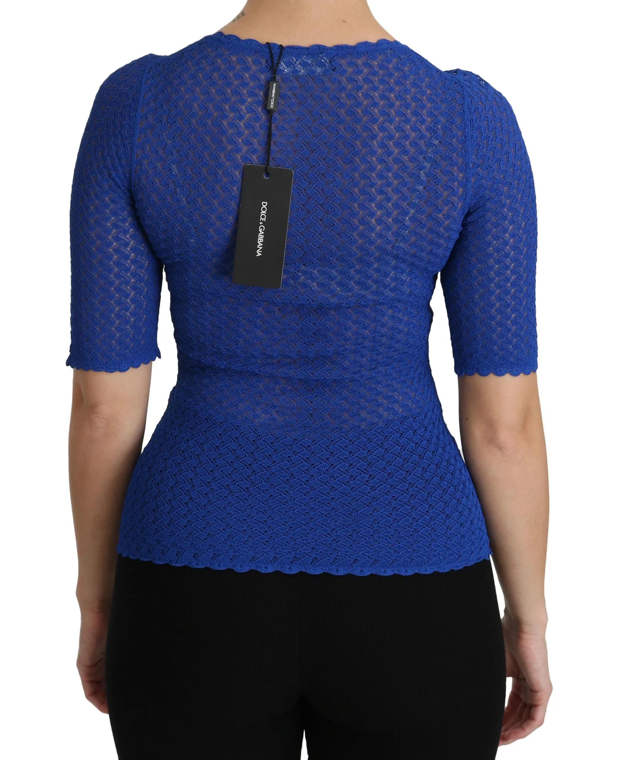 Dolce & Gabbana Blue See Through Round Neck Top Viscose Blouse sold by Siebentaschen product image thumbnail 4