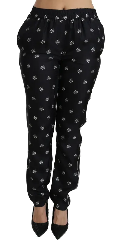 Dolce & Gabbana Black Printed Mid Waist Skinny Silk Pants sold by Siebentaschen