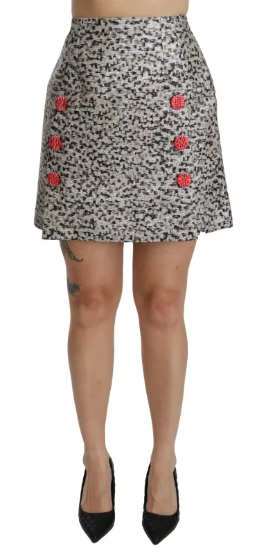 Dolce & Gabbana Silver Pattern A-line High Waist Skirt sold by Siebentaschen