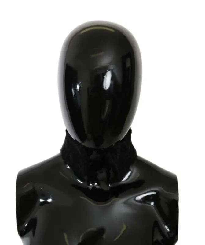 Dolce & Gabbana Black Fur Neck Collar Wrap Lambskin Scarf sold by Siebentaschen