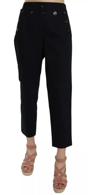 Dolce & Gabbana Black Cropped Front Button Embellished Pants sold by Siebentaschen