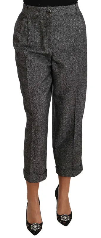 Dolce & Gabbana Gray Wool Pleated Cropped Trouser Pants sold by Siebentaschen