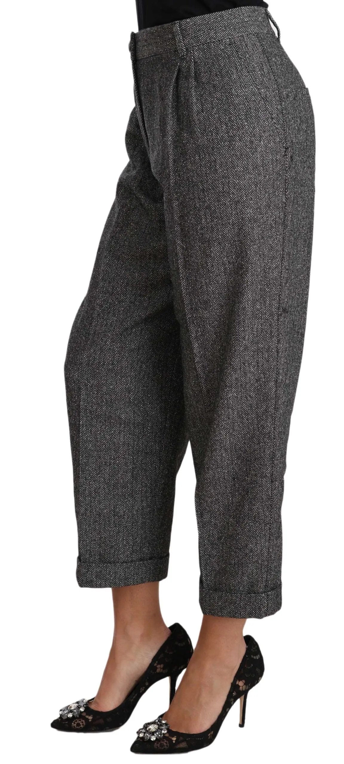 Dolce & Gabbana Gray Wool Pleated Cropped Trouser Pants sold by Siebentaschen product image thumbnail 2