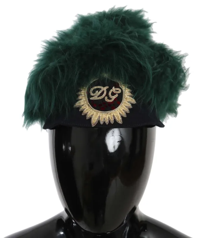 Dolce & Gabbana Green Fur DG Logo Embroidered Cloche Hat sold by Siebentaschen