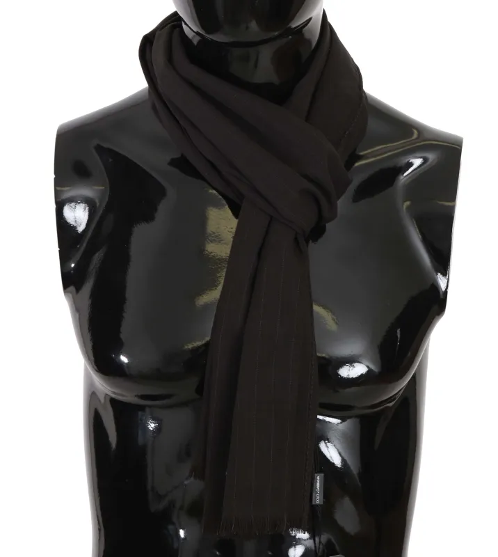 Dolce & Gabbana Dark Gray Virgin Wool Striped Pattern Wrap Scarf sold by Siebentaschen