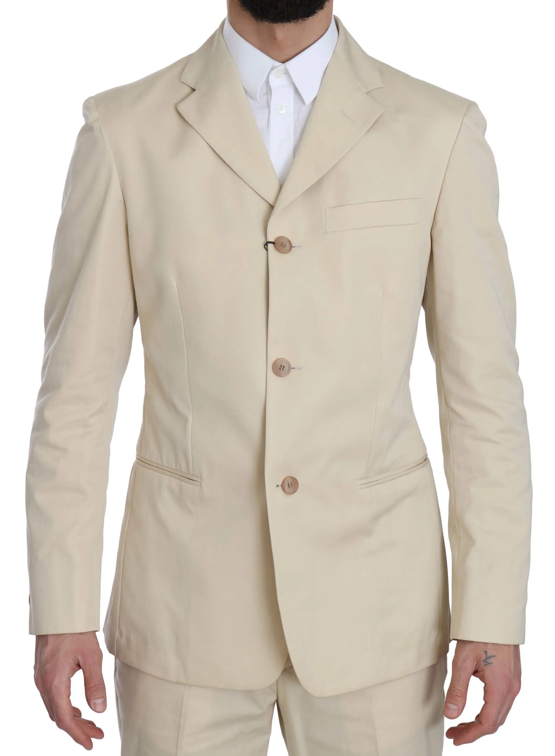 Romeo Gigli Two Piece 3 Button Beige Cotton Solid Suit sold by Siebentaschen product image thumbnail 5