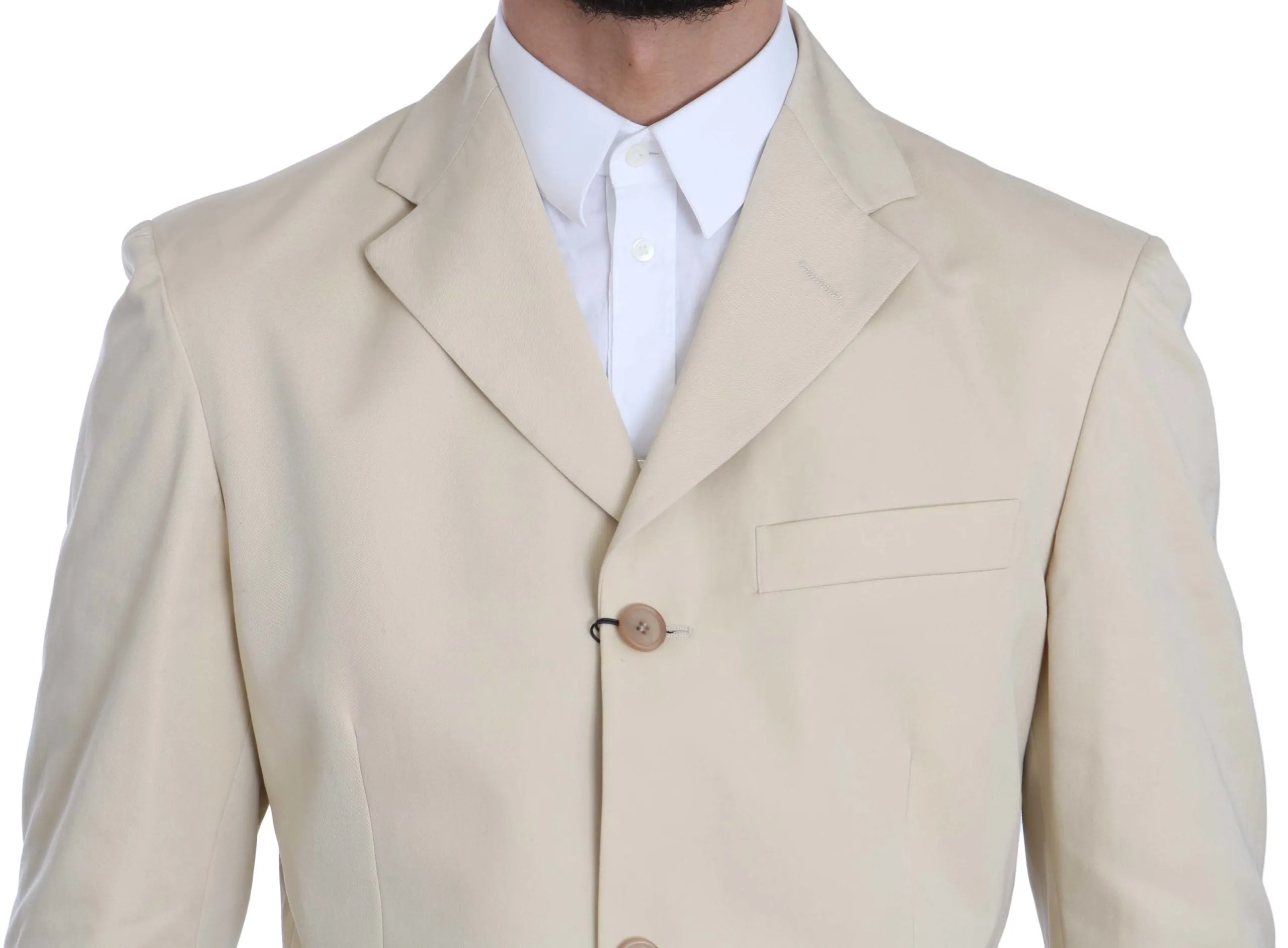 Romeo Gigli Two Piece 3 Button Beige Cotton Solid Suit sold by Siebentaschen product image thumbnail 3