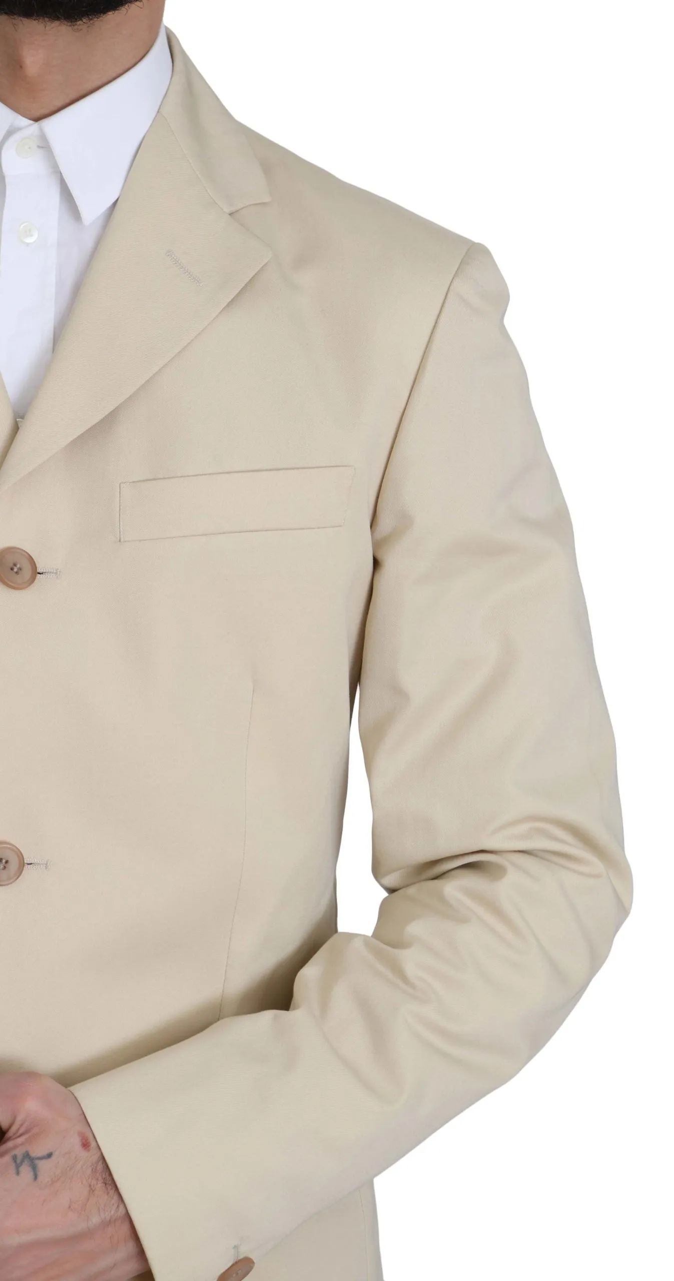 Romeo Gigli Two Piece 3 Button Beige Cotton Solid Suit sold by Siebentaschen product image thumbnail 4