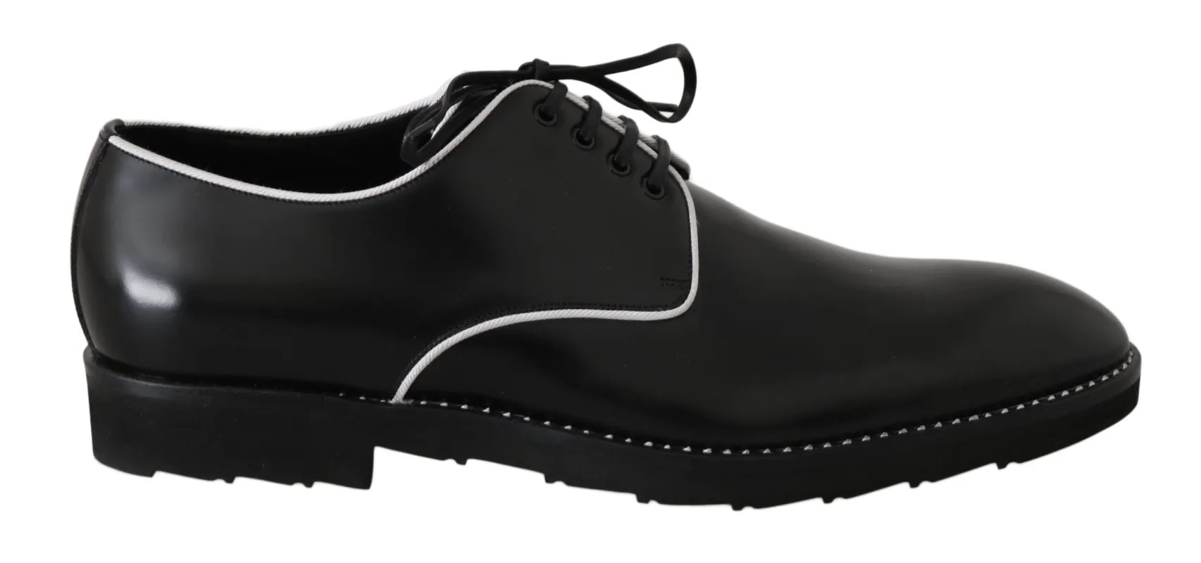 Dolce & Gabbana Black Leather White Line Dress Derby Shoes sold by Siebentaschen