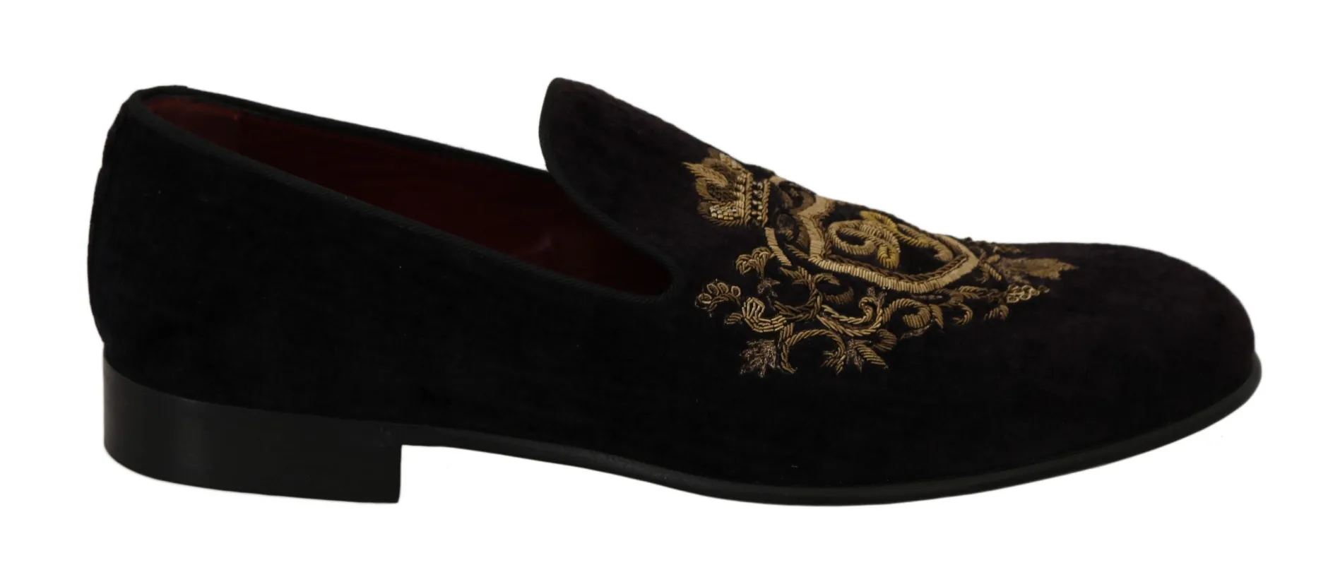 Dolce & Gabbana Loafers Black Velvet Gold Crown sold by Siebentaschen
