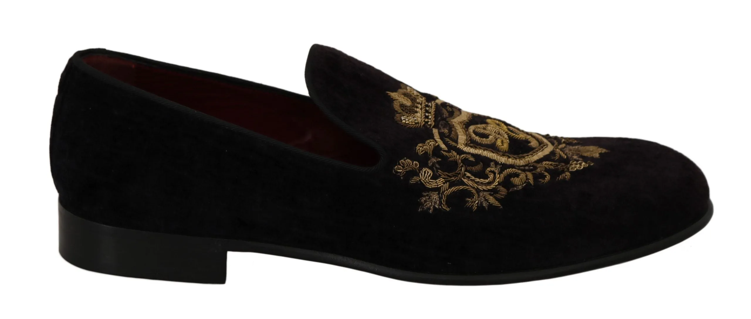 Dolce & Gabbana Loafers Black Velvet Gold Crown sold by Siebentaschen