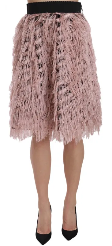 Dolce & Gabbana Pink Gold Fringe Metallic Pencil A-line Skirt sold by Siebentaschen